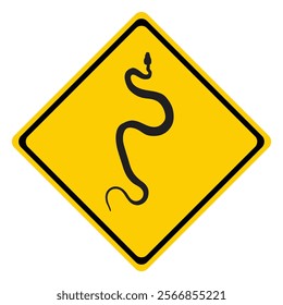 Snake warning sign. Snake danger sign. Rhomb road sign. Yellow diamond road sign with a poisonous snake, vector illustration.