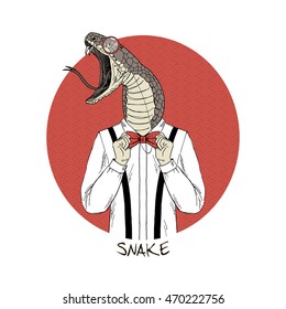 snake wearing tie bow, Chinese horoscope, anthropomorphic illustration
