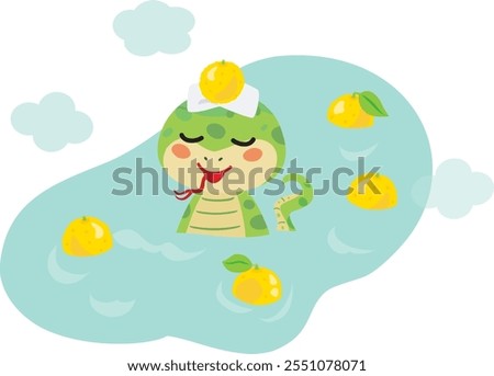 A snake which takes citron hot water in the winter solstice, vector illustration.