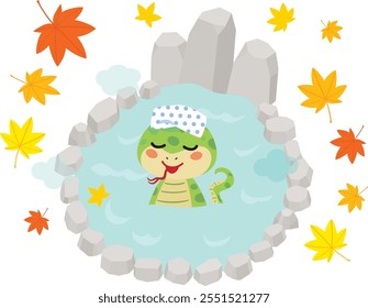 A snake which takes outdoor bath in the autumn.