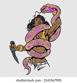 snake and woman vector design