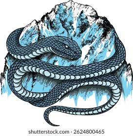 snake wrapped around blue mountain