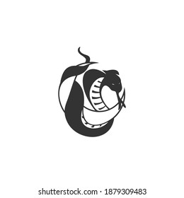 Snake wrapped around the crescent moon. Moon Phase. Halloween and gothic aesthetic. Print for greeting cards, invitations, stationery, labels, tags, logo and branding. Black silhouette vector.