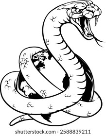 A snake wrapped around a world earth globe concept