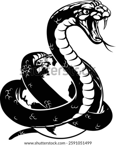 A snake wrapped around a world earth globe concept