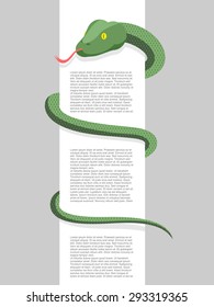 Snake wraps around. With space for text. Vector illustration. Reptile wrapped around a blank sign. 
