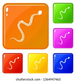 Snake wriggling icons set collection vector 6 color isolated on white background