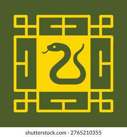 Snake in Yellow Chinese Theme Square Frame Design. 
