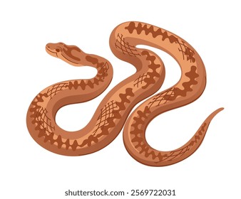 Snake with a zigzag pattern in a slithering pose. Simple cartoon animal design. Ideal for reptiles or desert wildlife. Vector illustration isolated on white background