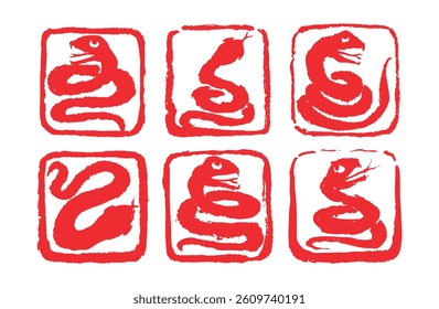 Snake zodiac year seal stamp, traditional style seal stamp of Chinese character with snake illustration for New Year