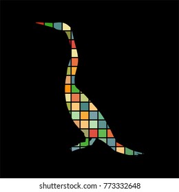 Snakebird anhinga bird mosaic color silhouette animal background