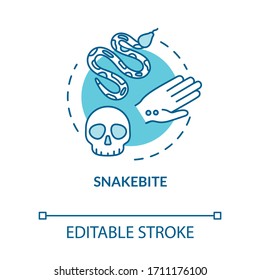 Icono de concepto de serpiente, herida mordida. Picadura de serpiente venenosa, intoxicación por organismo, ilustración delgada de la idea de daño a la salud. Dibujo de color RGB con contorno aislado por vectores. Trazo editable