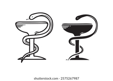 snakebowl icon medical symbol outline and silhouette style