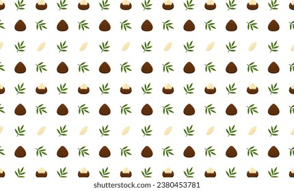 Snakefruit whole, leaf and slice seamless pattern.Beautiful vector seamless pattern with whole Snakefruit, leaves and Snakefruit pieces. Doodles. Suitable for wallpaper,  surface textures, textile.