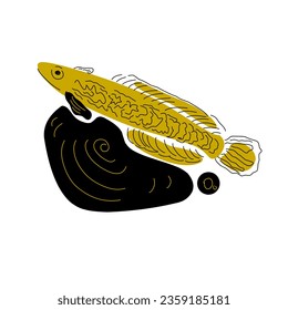 snakehead fish. Hand drawn vector doodle style. predatory fish concept