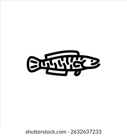 Icono de contorno de pez cabeza de serpiente. Ilustración de línea negra de vista lateral de pez cabeza de serpiente.