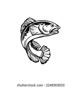 Esbozo de pez cabeza de serpiente en blanco y negro para la plantilla de logotipo y más