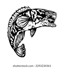 Vector de pez cabeza de serpiente aislado en fondo blanco. Logo de Snakehead, ilustración del vector de los peces del país tropical.