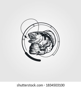 Snakehead Fish Vintage Logo With Fishing Rod Vector Illustration Design