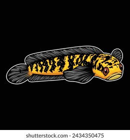 Snakehead Vector Cartoon Art Illustration on Isolated Background. Animal Illustration. Snakehead wild Illustration.