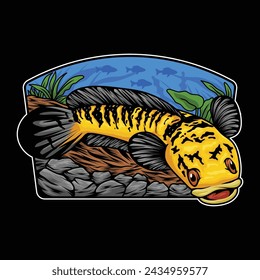 Snakehead Vector Cartoon Art Illustration on Isolated Background. Animal Illustration. Snakehead wild Illustration.