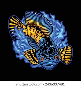 Snakehead Vector Cartoon Art Illustration on Isolated Background. Animal Illustration. Snakehead wild Illustration.