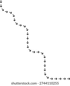 Snake-like dotted arrow outlining a waving path with extended directional curvature.