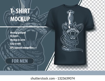 Snakes around dirk. Fully editable T-Shirt template.