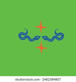 snakes in blue and orange stars above and below