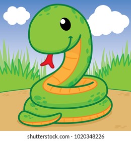 Snakes are curled in the garden, Cute vector, Cute Cartoon