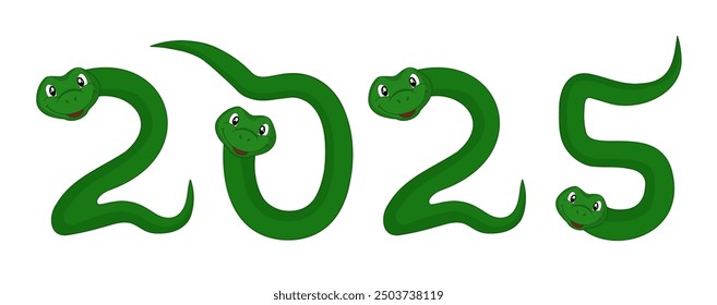 Snakes in the form of numbers 2025. Vector inscription for the New Year. Numbers of the year in the form of a snake symbol sign 2025. Zodiac signs according to the Chinese calendar.