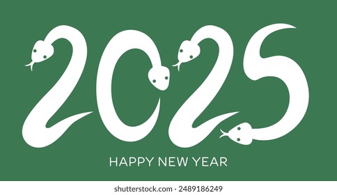Snakes forming year 2025 numbers shape. Chinese new year of the snake 2025 greeting card with funny snakes illustration.