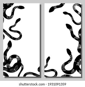 SNAKES. FRAME made of snakes. Vector illustration. Tropical poisonous animals. Poster or banner template.