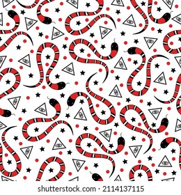 Snakes illustration with doodle ornaments, Seamless Pattern with doodle snakes