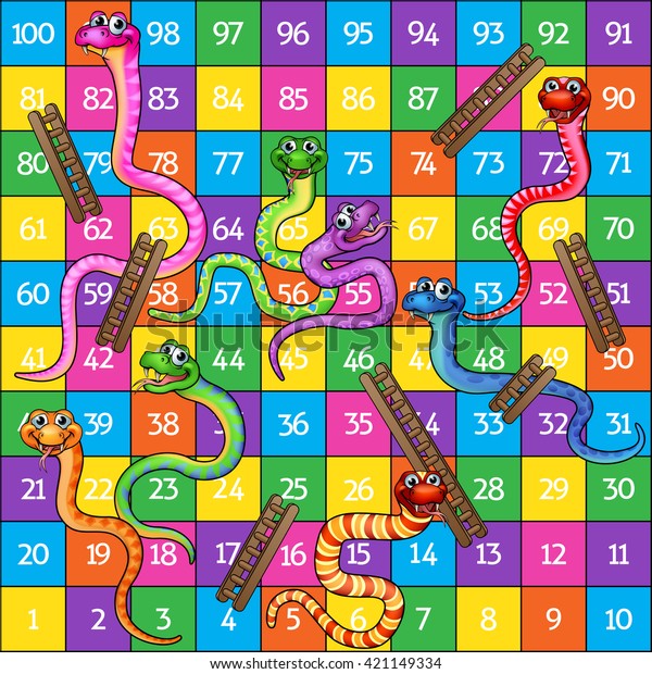 Snakes and\
ladders board game cartoon\
illustration