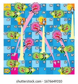 Snakes and ladders board game with  Corona Virus Outbreak theme