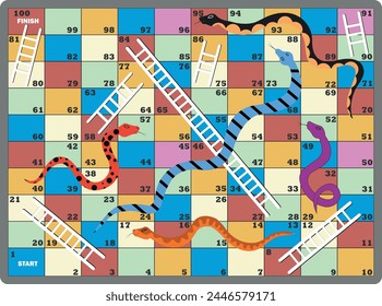 Snakes and Ladders Board Game, Snakes, ladders, start, finish editable vector illustration Eps 10