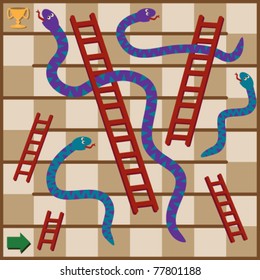 Snakes and Ladders Board Game Snakes, ladders, start/ finish icons and board background are on separate layers to allow for easy manipulation.