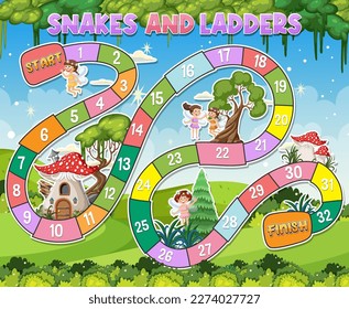 Snakes and ladders board game template illustration