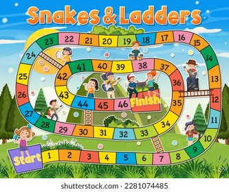 Snakes and ladders board game template illustration