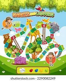 Snakes and ladders board game template illustration