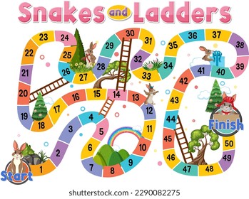 Snakes and ladders board game template illustration