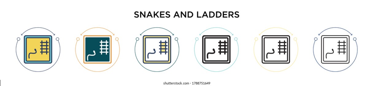 Snakes and ladders icon in filled, thin line, outline and stroke style. Vector illustration of two colored and black snakes and ladders vector icons designs can be used for mobile, ui, web