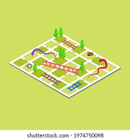 Snakes And Ladders.Game Board For Children.Vector Illustration Of Puzzle Game.