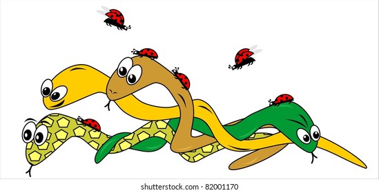 snakes and ladybirds, vector conceptual icon