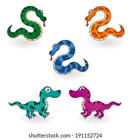 Snakes and Lizards set on white background