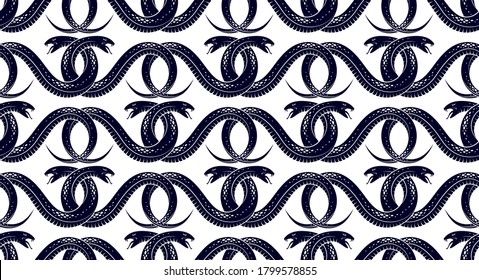 Schlangen nahtloser Hintergrund, Vektorgefährliches Giftschlangen-Muster, Vintage-Stil Ziehung endlose Tapete.