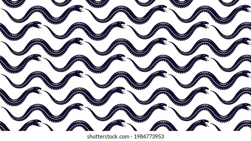 Snakes seamless background, vector dangerous venom serpents pattern, vintage style drawing tiling endless wallpaper.
