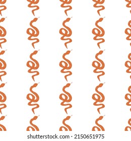 Snakes seamless pattern. Snakes elongated, legless, carnivorous reptiles. Wild West theme. Hand drawn colored trendy Vector illustration. Wildlife concept.