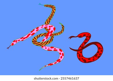 snakes set in hand drawn style in vector. Year of snake. Elements for decoration design stickers postcards poster print invitation